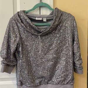 Chico's Zenergy Silver Sequin Hoodie